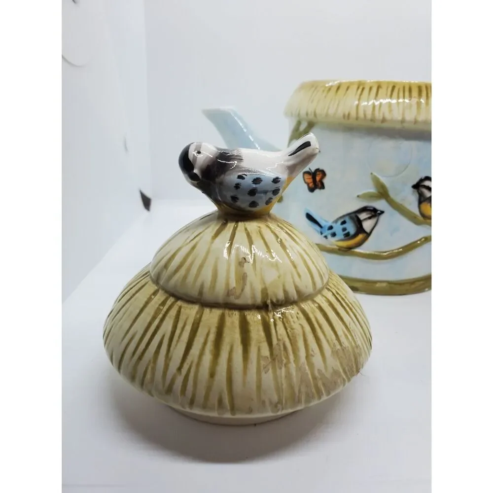 Vintage Bird Teapot Cottagecore Thatched Roof Hand Painted Cottage Tea Pot 6.5